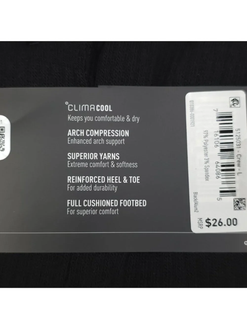 Adidas Mens 6-Pack Large Crew Socks ClimaCool Cushioned Arch Compression Black